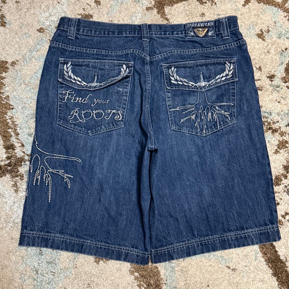 Vintage Muka Wear Find Your Roots Baggy Jean Shorts Size 42 Y2K